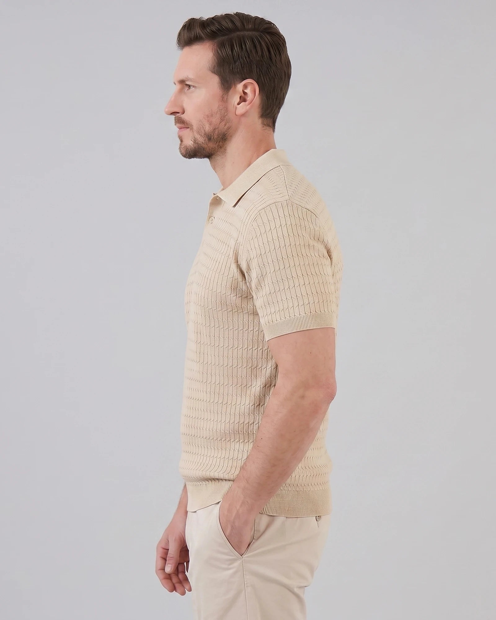 Men's Textured Cable Knit Polo Shirt Slim Fit Polyester Sizes M–3XL – Valedrian — view 2