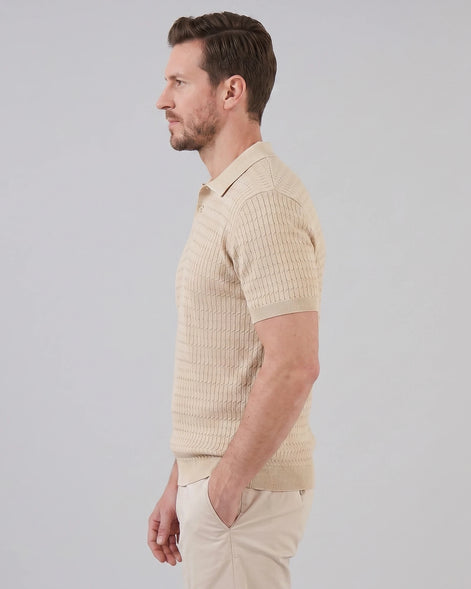 Men's Textured Cable Knit Polo Shirt Slim Fit Polyester Sizes M–3XL – Valedrian — view 2