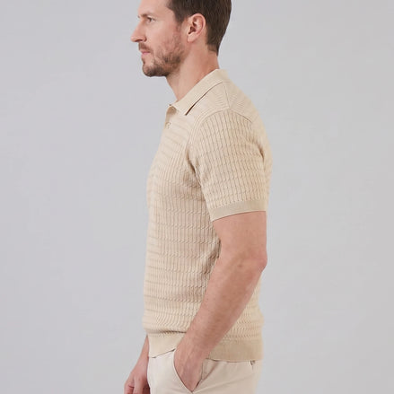 Men's Textured Cable Knit Polo Shirt Slim Fit Polyester Sizes M–3XL – Valedrian — view 2