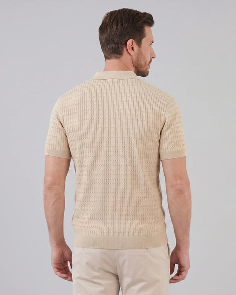 Men's Textured Cable Knit Polo Shirt Slim Fit Polyester Sizes M–3XL – Valedrian — view 3