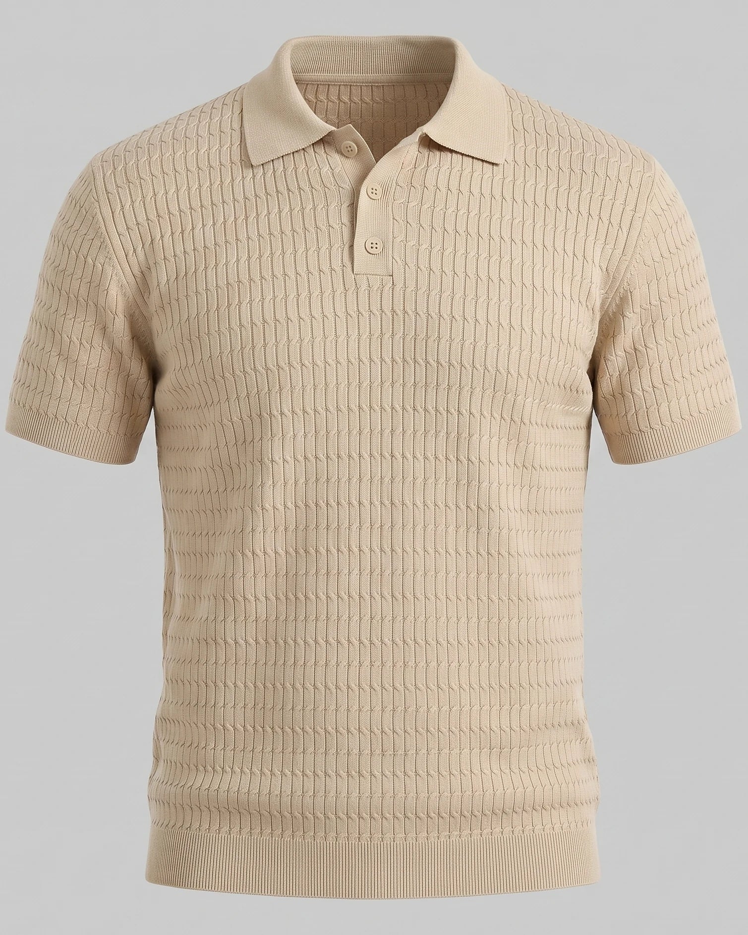 Men's Textured Cable Knit Polo Shirt Slim Fit Polyester Sizes M–3XL – Valedrian — view 5