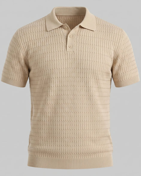 Men's Textured Cable Knit Polo Shirt Slim Fit Polyester Sizes M–3XL – Valedrian — view 5