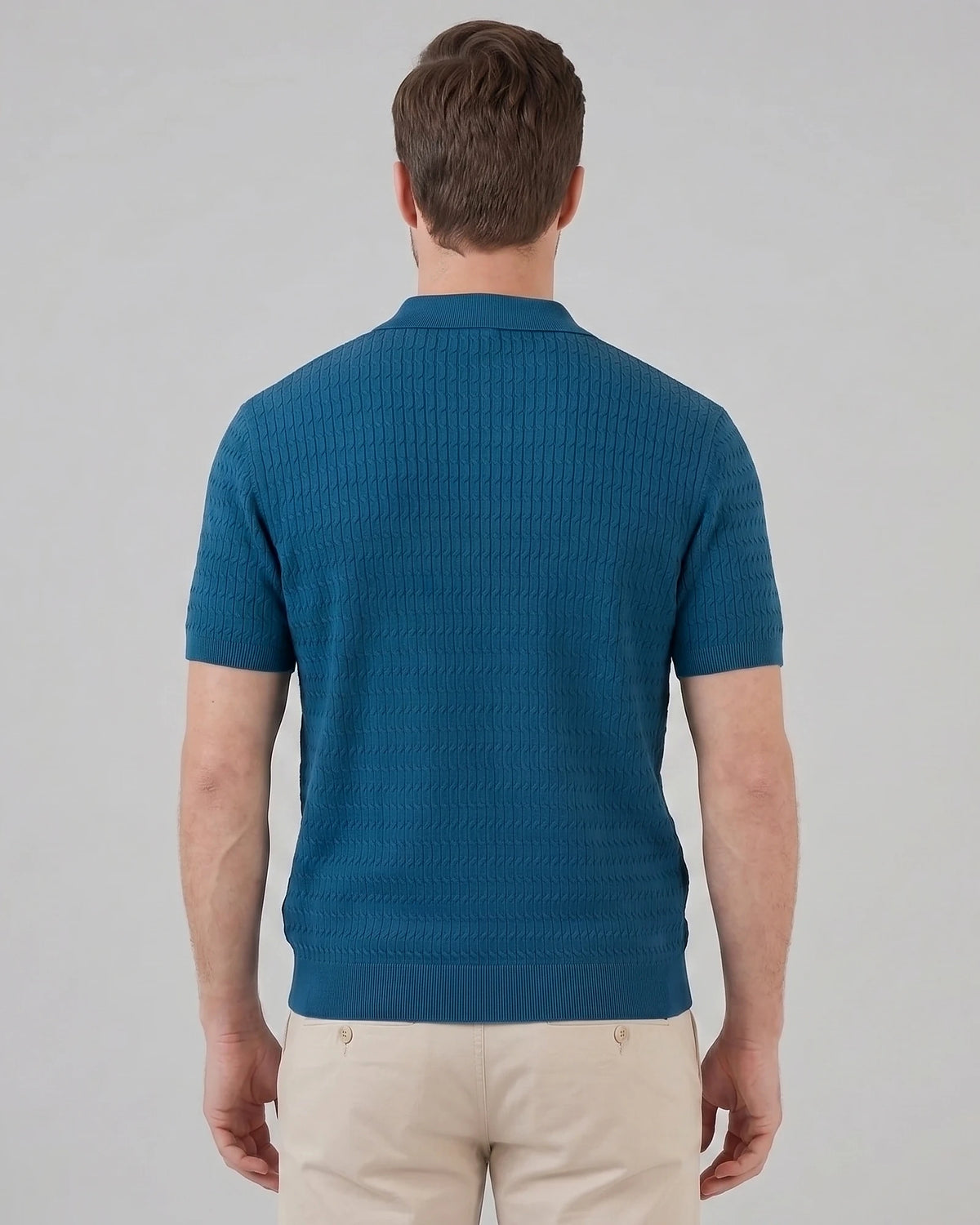 Men's Textured Cable Knit Polo Shirt Slim Fit Polyester Sizes M–3XL – Valedrian — view 8