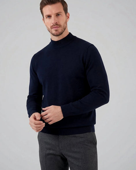 Men's Turtleneck Roll Neck Sweater Brown Navy Sizes S–XL – Valedrian
