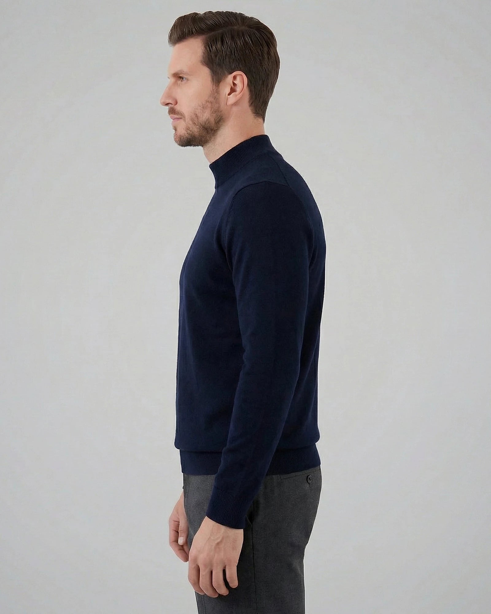 Men's Turtleneck Roll Neck Sweater Brown Navy Sizes S–XL – Valedrian — view 2