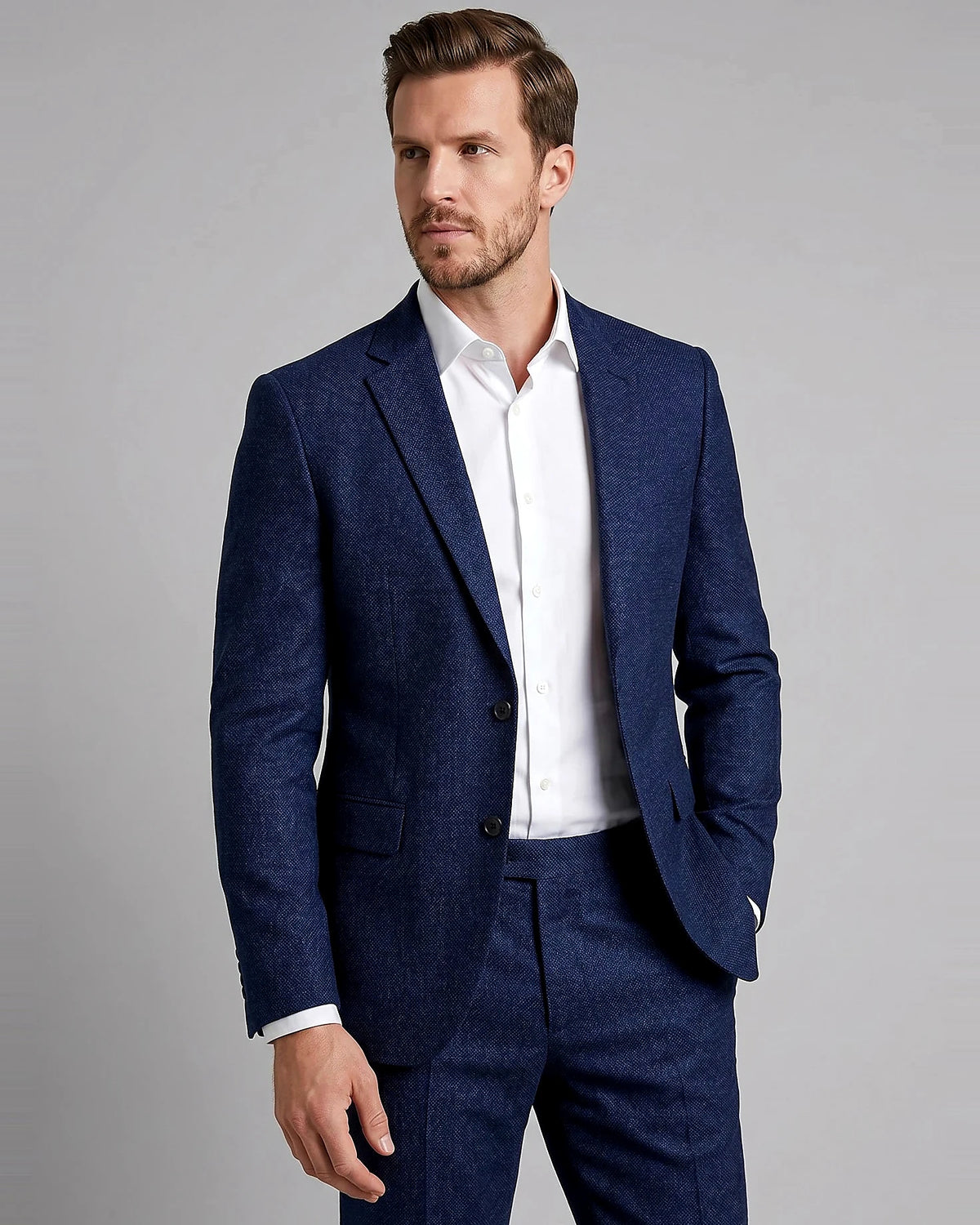 Men's Two Piece Suit Set Navy & Grey Slim Fit Blazer Trousers - Valedrian