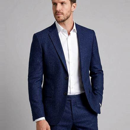 Men's Two Piece Suit Set Navy & Grey Slim Fit Blazer Trousers - Valedrian