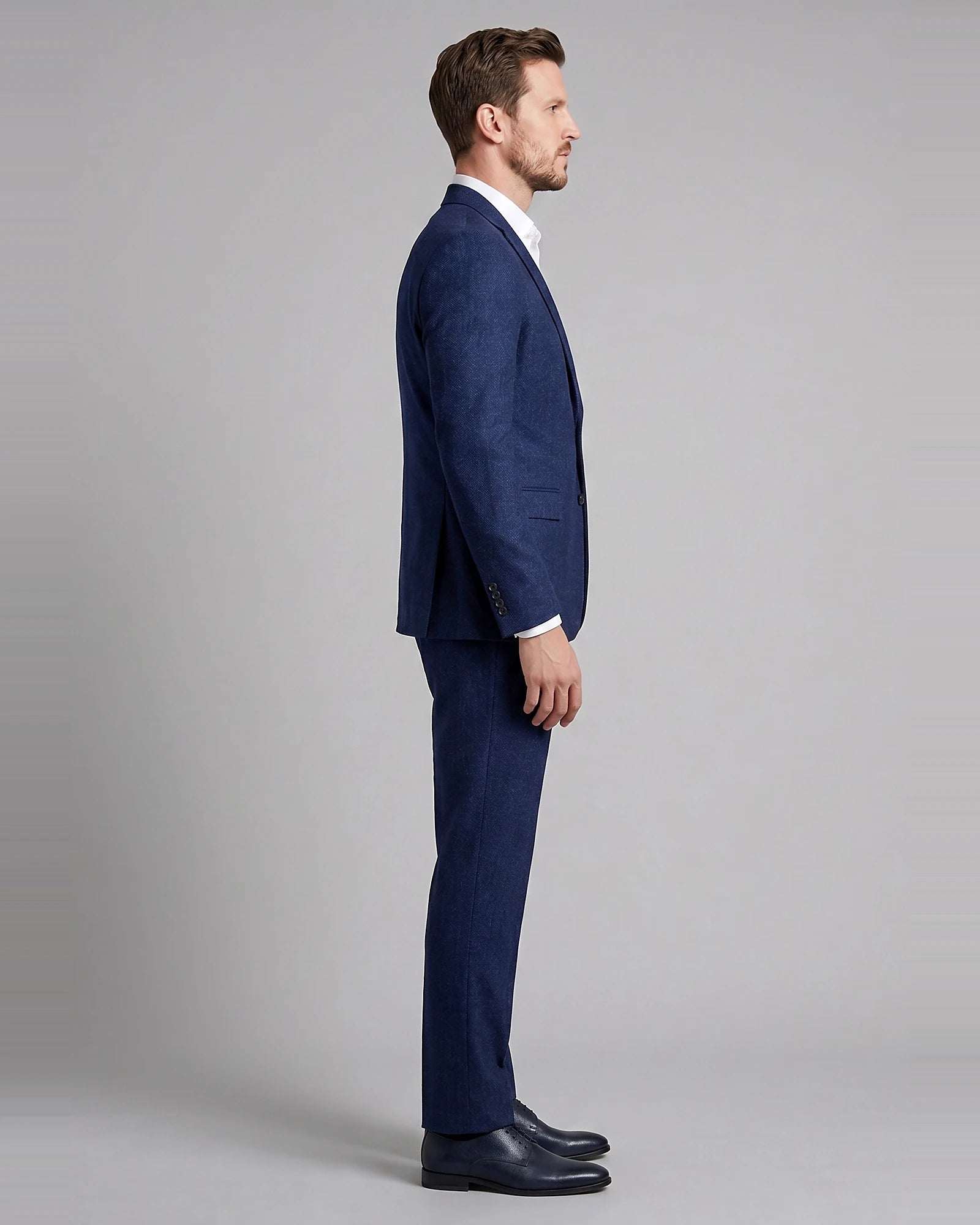 Men's Two Piece Suit Set Navy & Grey Slim Fit Blazer Trousers - Valedrian — view 2