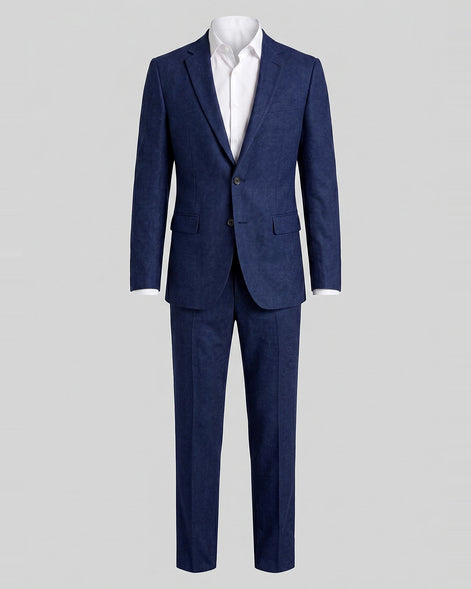Men's Two Piece Suit Set Navy & Grey Slim Fit Blazer Trousers - Valedrian — view 5