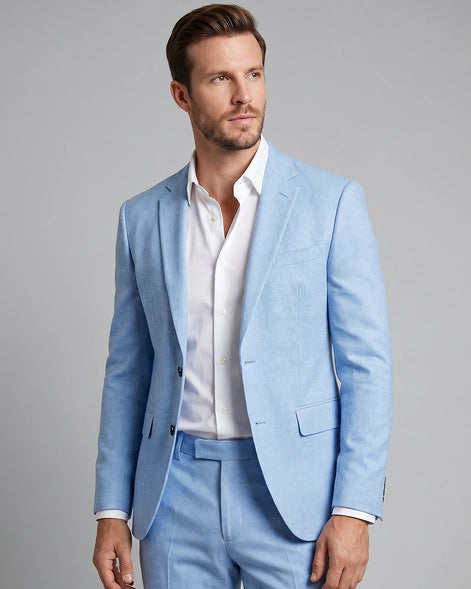 Men's Two Piece Suit Set Navy & Grey Slim Fit Blazer Trousers - Valedrian — view 9