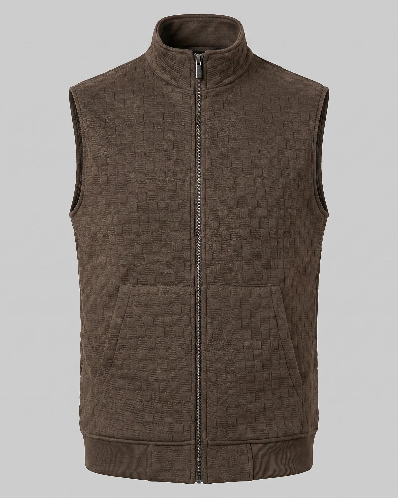 Men's Utility Zip Vest Stand-Up Collar Deep Pockets Khaki Brown - Valedrian — view 15