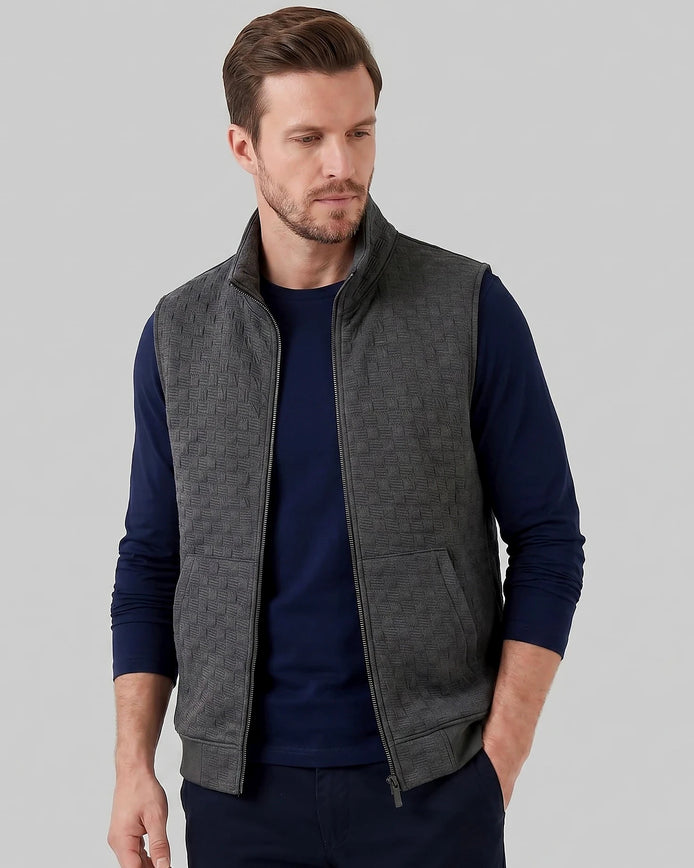Men's Utility Zip Vest Stand-Up Collar Deep Pockets Khaki Brown - Valedrian
