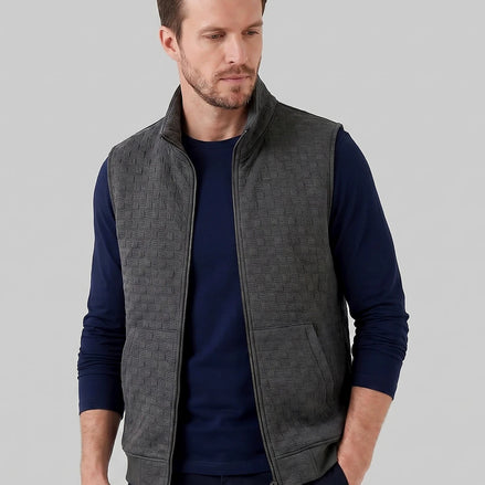 Men's Utility Zip Vest Stand-Up Collar Deep Pockets Khaki Brown - Valedrian