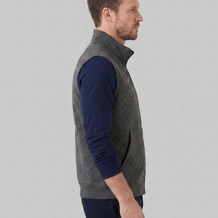 Men's Utility Zip Vest Stand-Up Collar Deep Pockets Khaki Brown - Valedrian — view 2