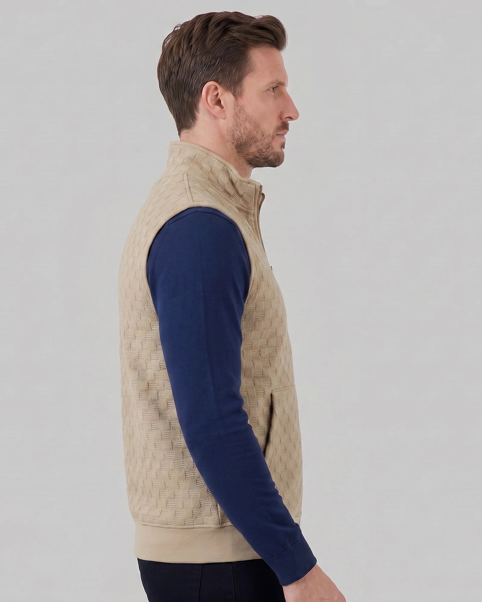 Men's Utility Zip Vest Stand-Up Collar Deep Pockets Khaki Brown - Valedrian — view 7