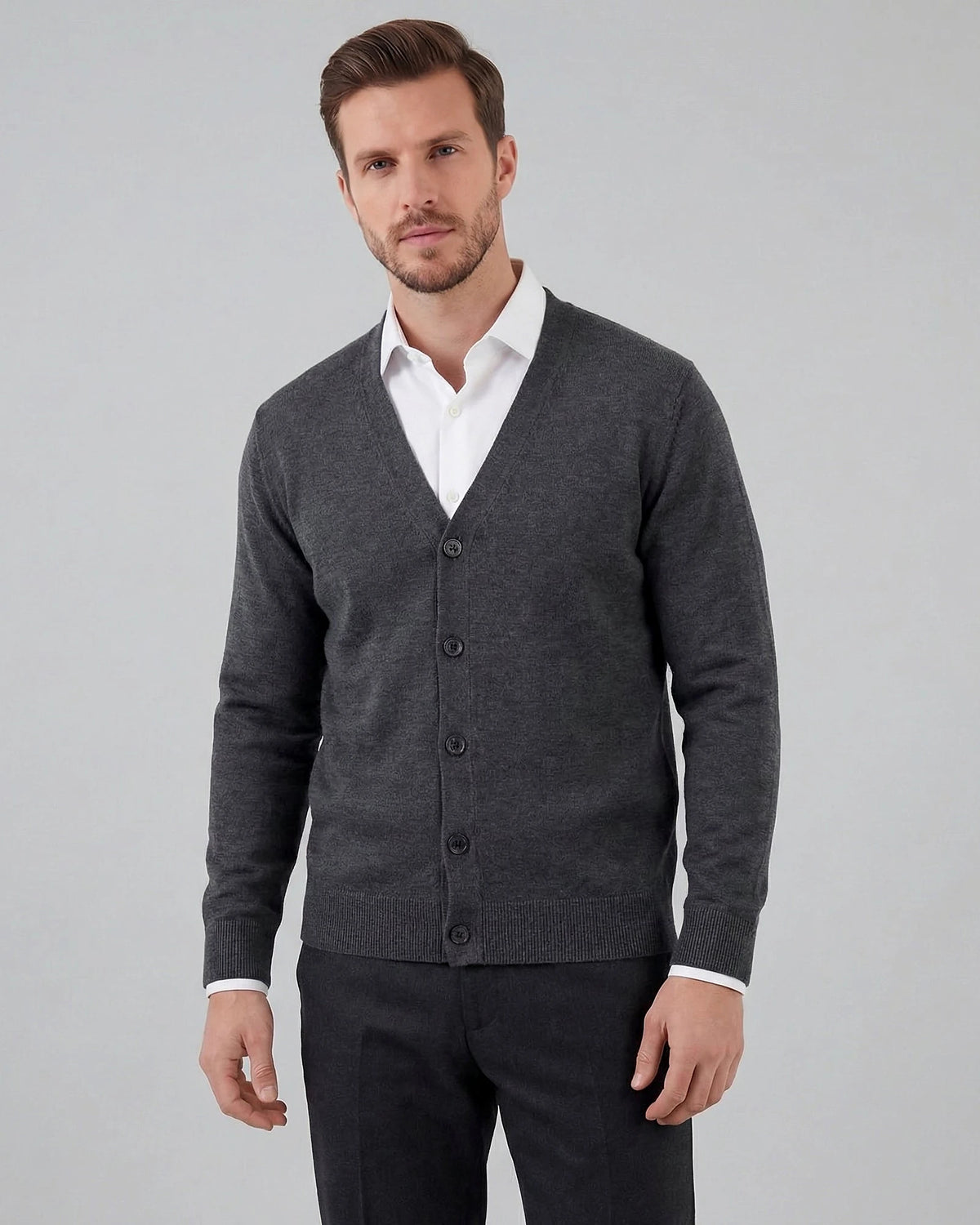 Men's V-Neck Button-Up Cardigan Grey Black Sizes M–3XL – Valedrian — view 15