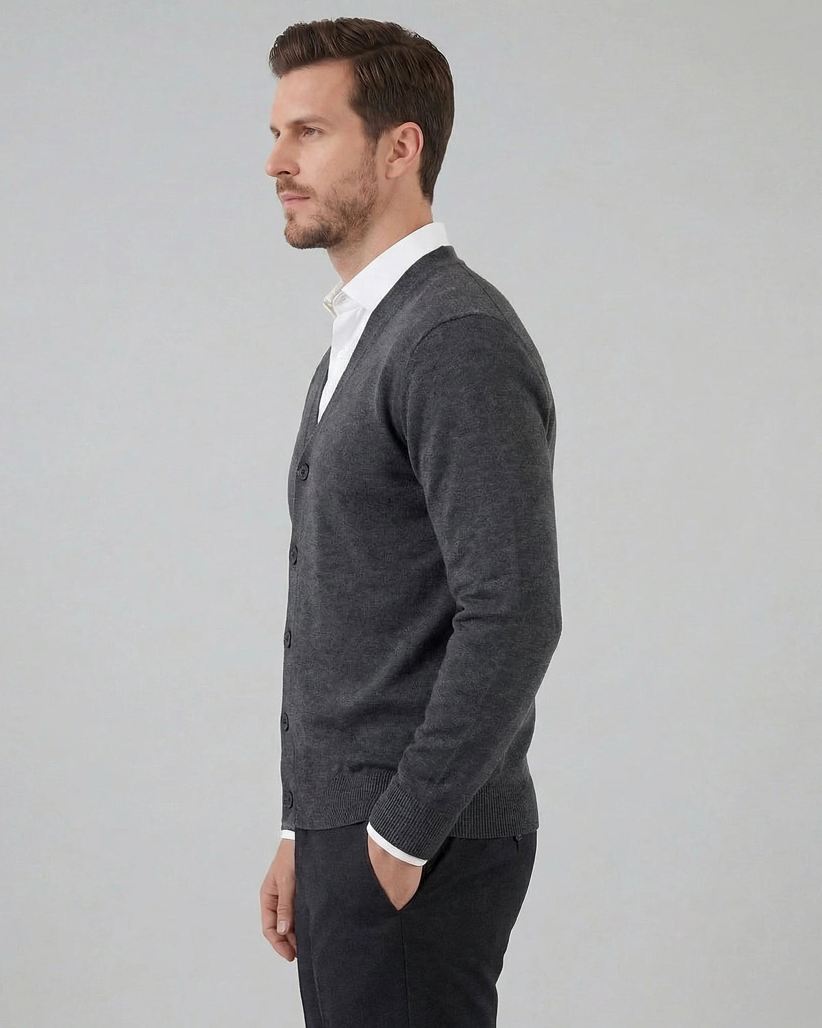 Men's V-Neck Button-Up Cardigan Grey Black Sizes M–3XL – Valedrian — view 16
