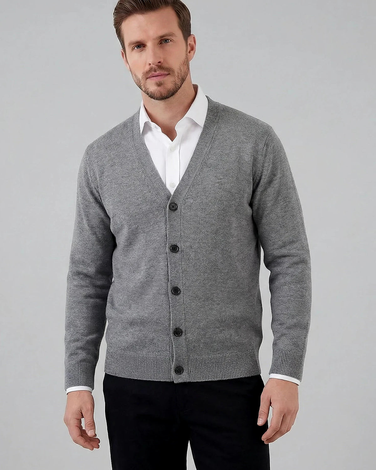 Men's V-Neck Button-Up Cardigan Grey Black Sizes M–3XL – Valedrian