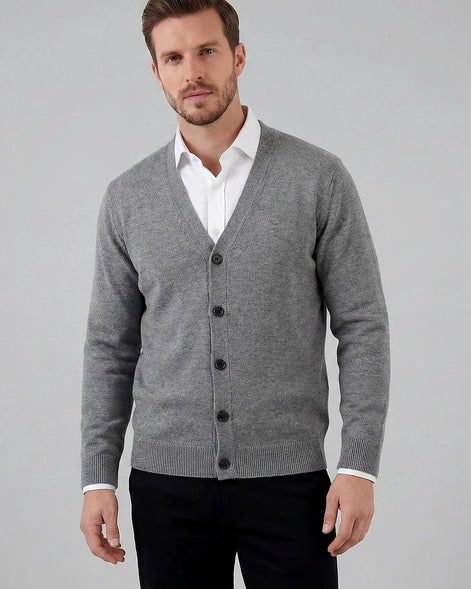 Men's V-Neck Button-Up Cardigan Grey Black Sizes M–3XL – Valedrian