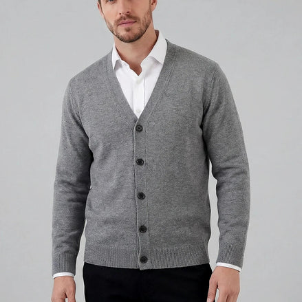 Men's V-Neck Button-Up Cardigan Grey Black Sizes M–3XL – Valedrian