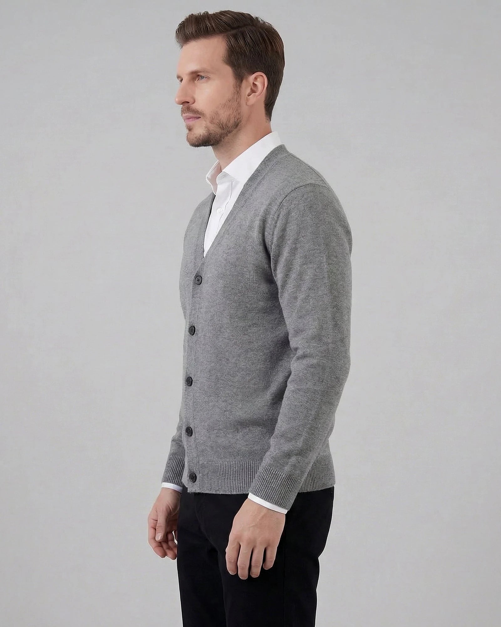 Men's V-Neck Button-Up Cardigan Grey Black Sizes M–3XL – Valedrian — view 2