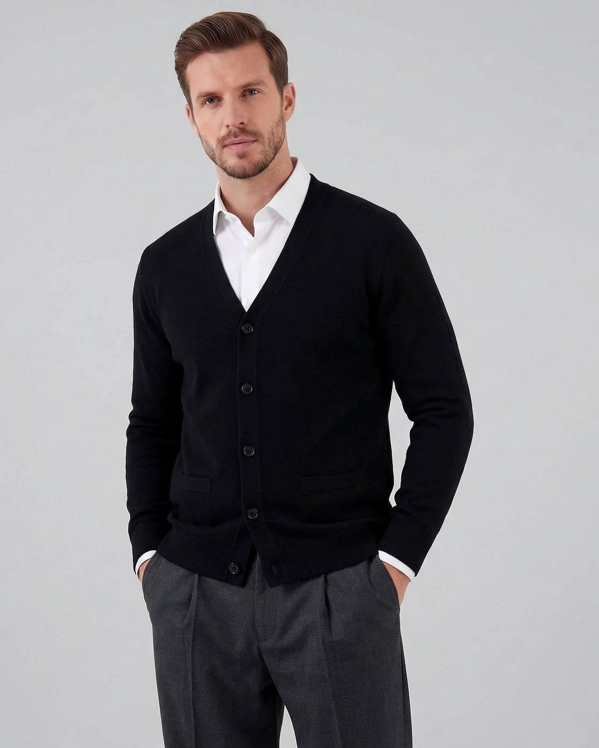 Men's V-Neck Button-Up Cardigan Grey Black Sizes M–3XL – Valedrian — view 5