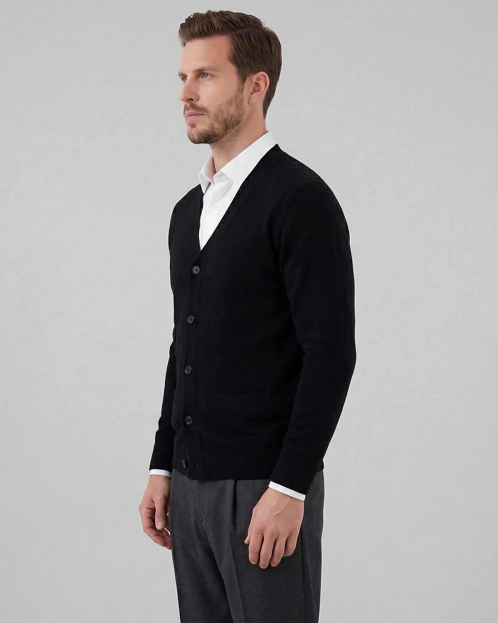 Men's V-Neck Button-Up Cardigan Grey Black Sizes M–3XL – Valedrian — view 6