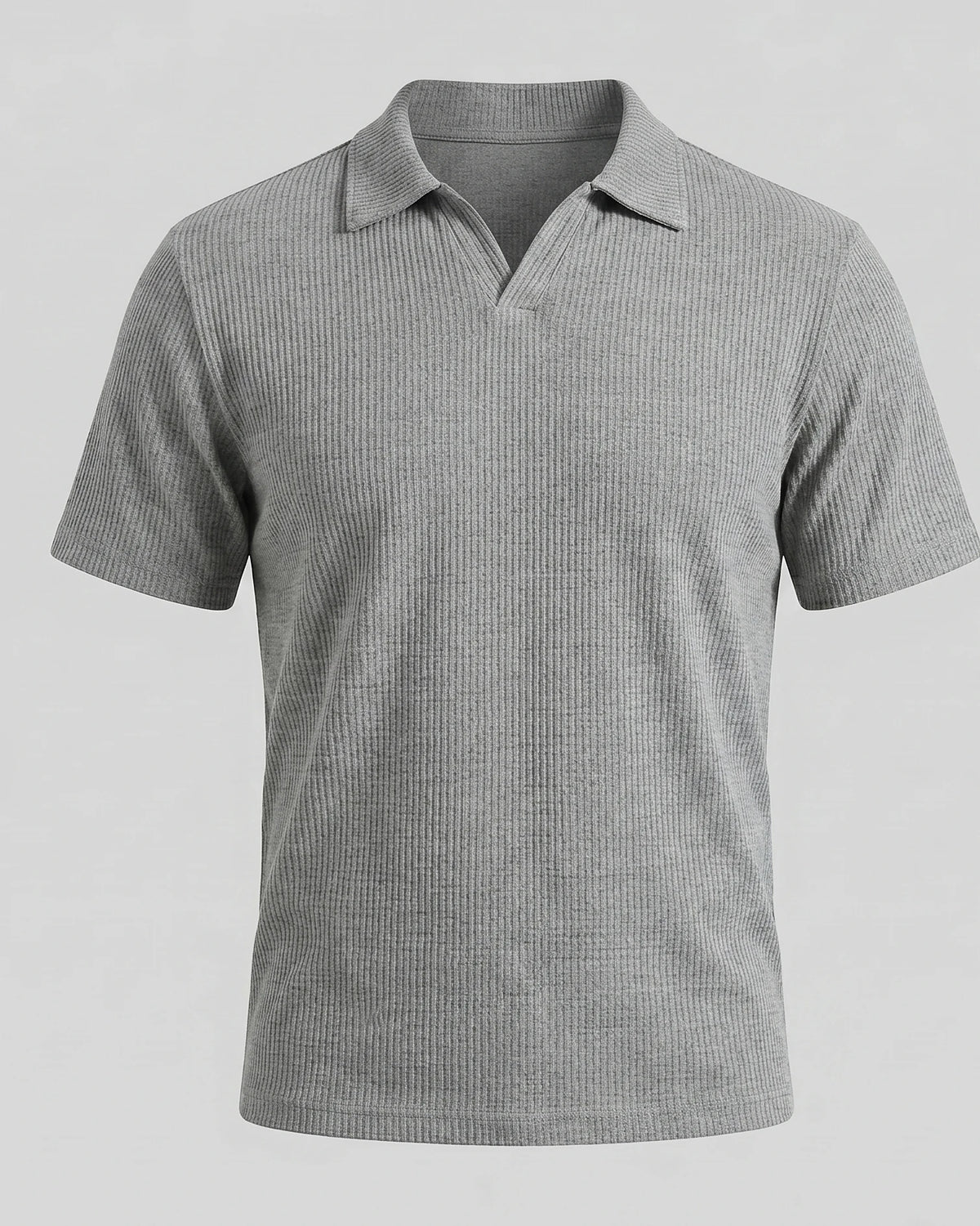 Men's Waffle Knit Open Collar Polo 95% Polyester Slim Fit Black Gray - Valedrian — view 10