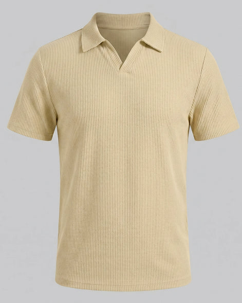 Men's Waffle Knit Open Collar Polo 95% Polyester Slim Fit Black Gray - Valedrian — view 15