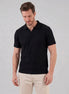 Men's Waffle Knit Open Collar Polo 95% Polyester Slim Fit Black Gray - Valedrian