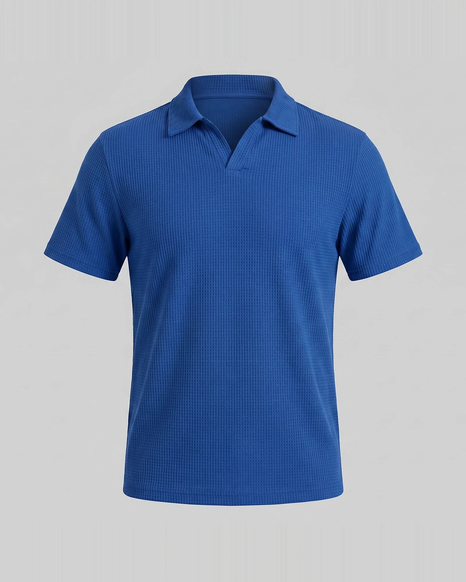 Men's Waffle Knit Open Collar Polo 95% Polyester Slim Fit Black Gray - Valedrian — view 20