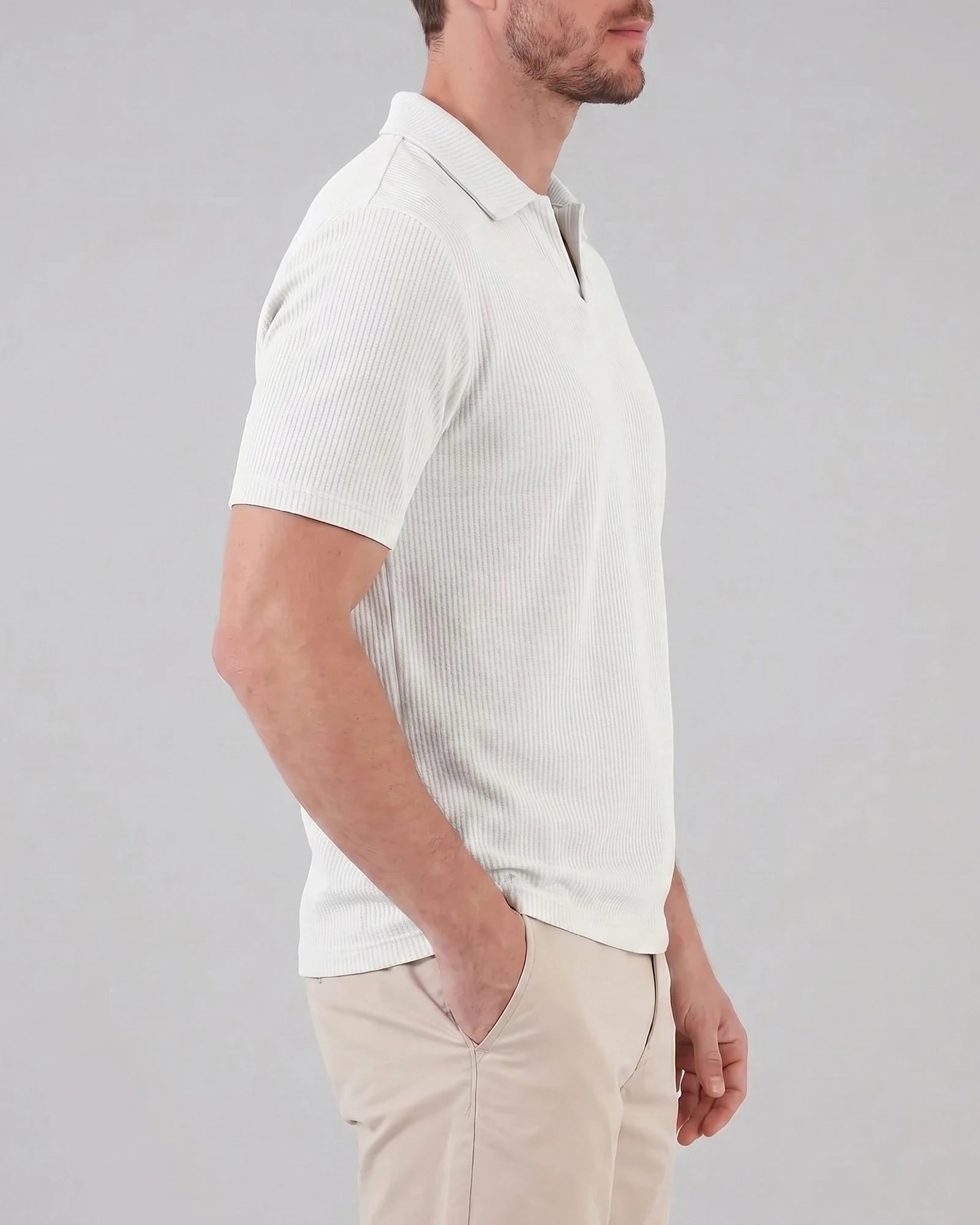 Men's Waffle Knit Open Collar Polo 95% Polyester Slim Fit Black Gray - Valedrian — view 22