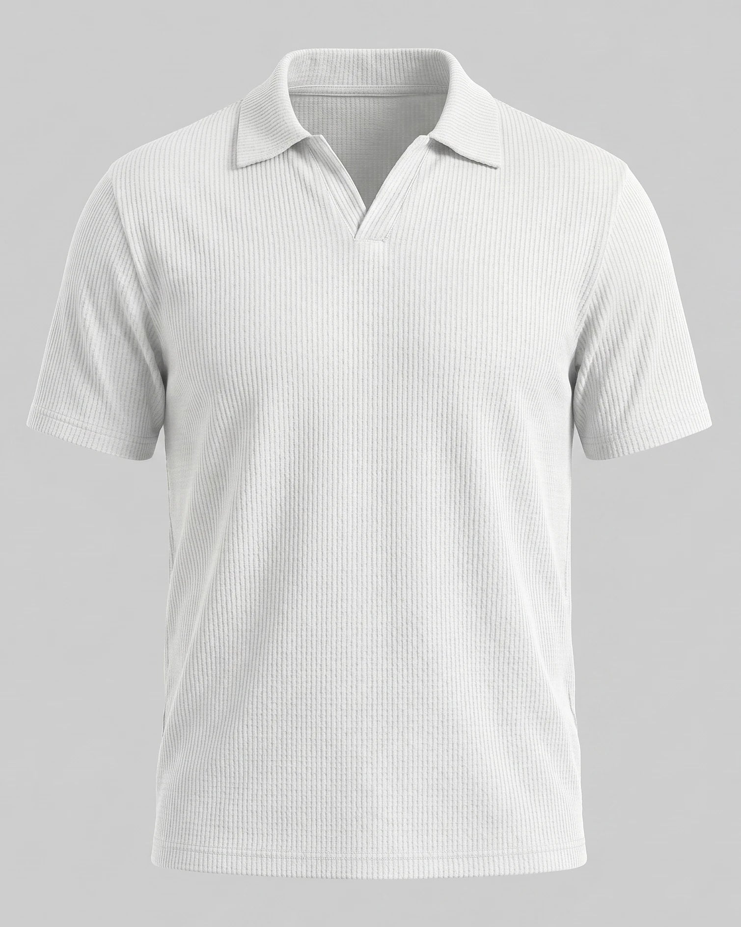 Men's Waffle Knit Open Collar Polo 95% Polyester Slim Fit Black Gray - Valedrian — view 25