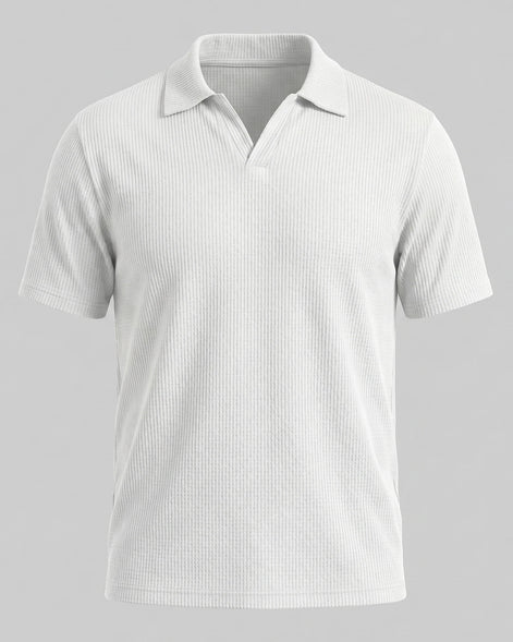 Men's Waffle Knit Open Collar Polo 95% Polyester Slim Fit Black Gray - Valedrian — view 25