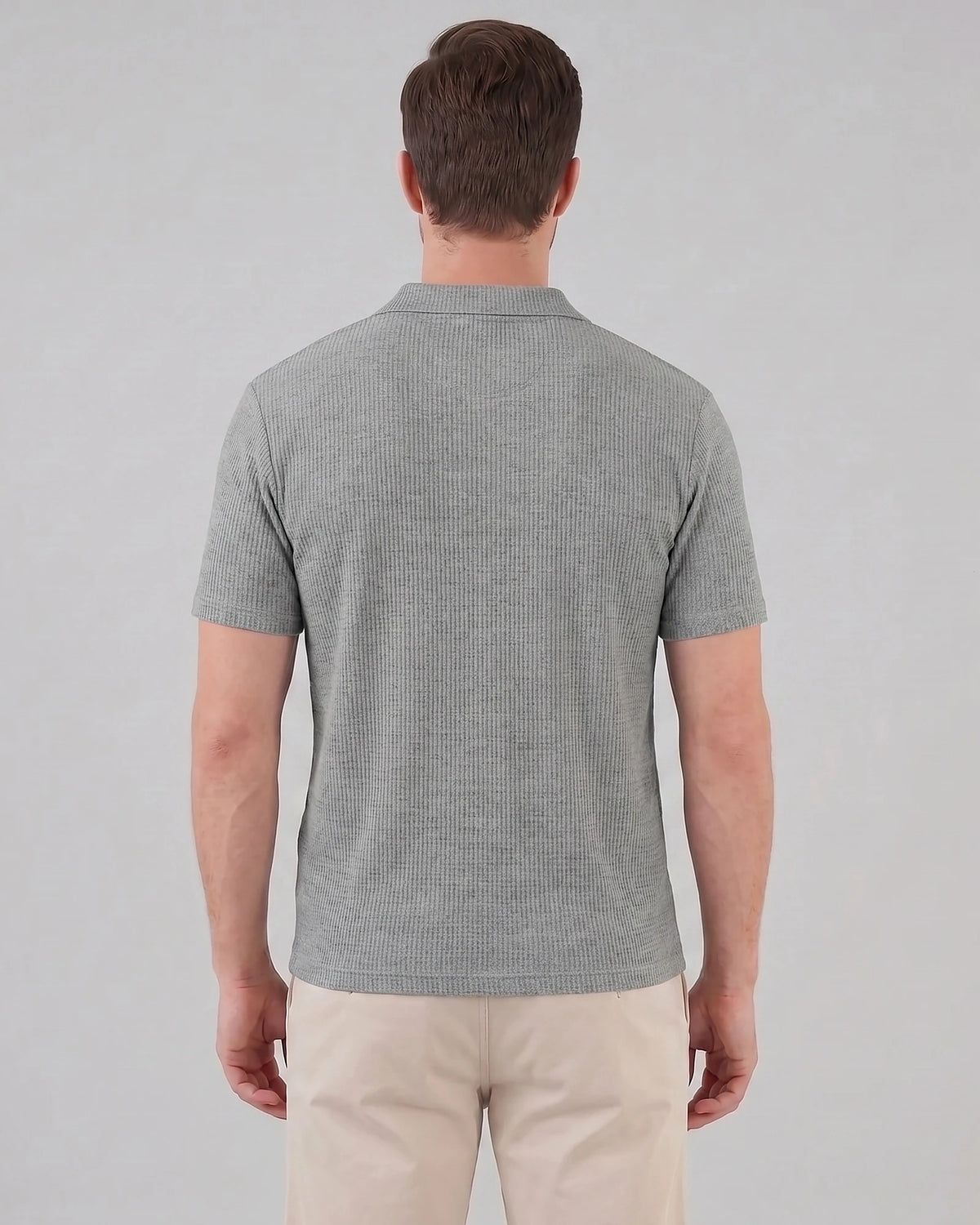Men's Waffle Knit Open Collar Polo 95% Polyester Slim Fit Black Gray - Valedrian — view 8