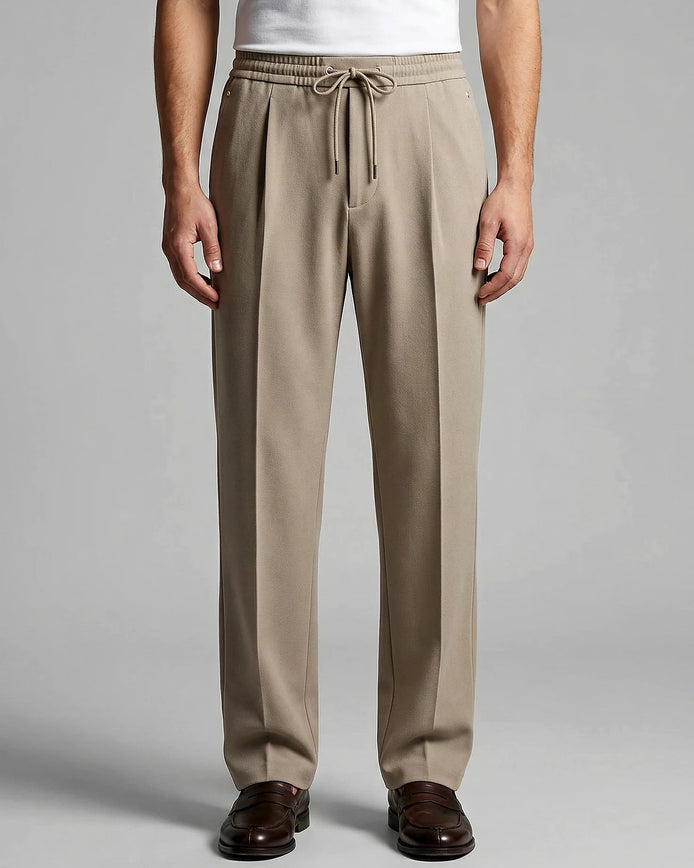 Men's Wide Leg Drawstring Trousers – 65% Nylon, Brown & Beige – Valedrian