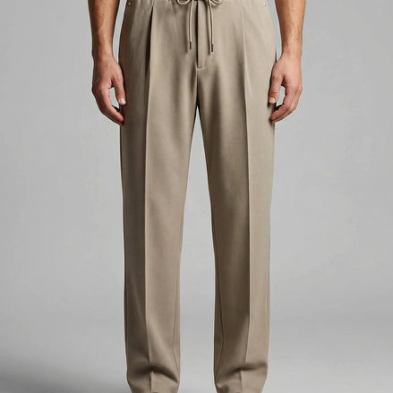 Men's Wide Leg Drawstring Trousers – 65% Nylon, Brown & Beige – Valedrian