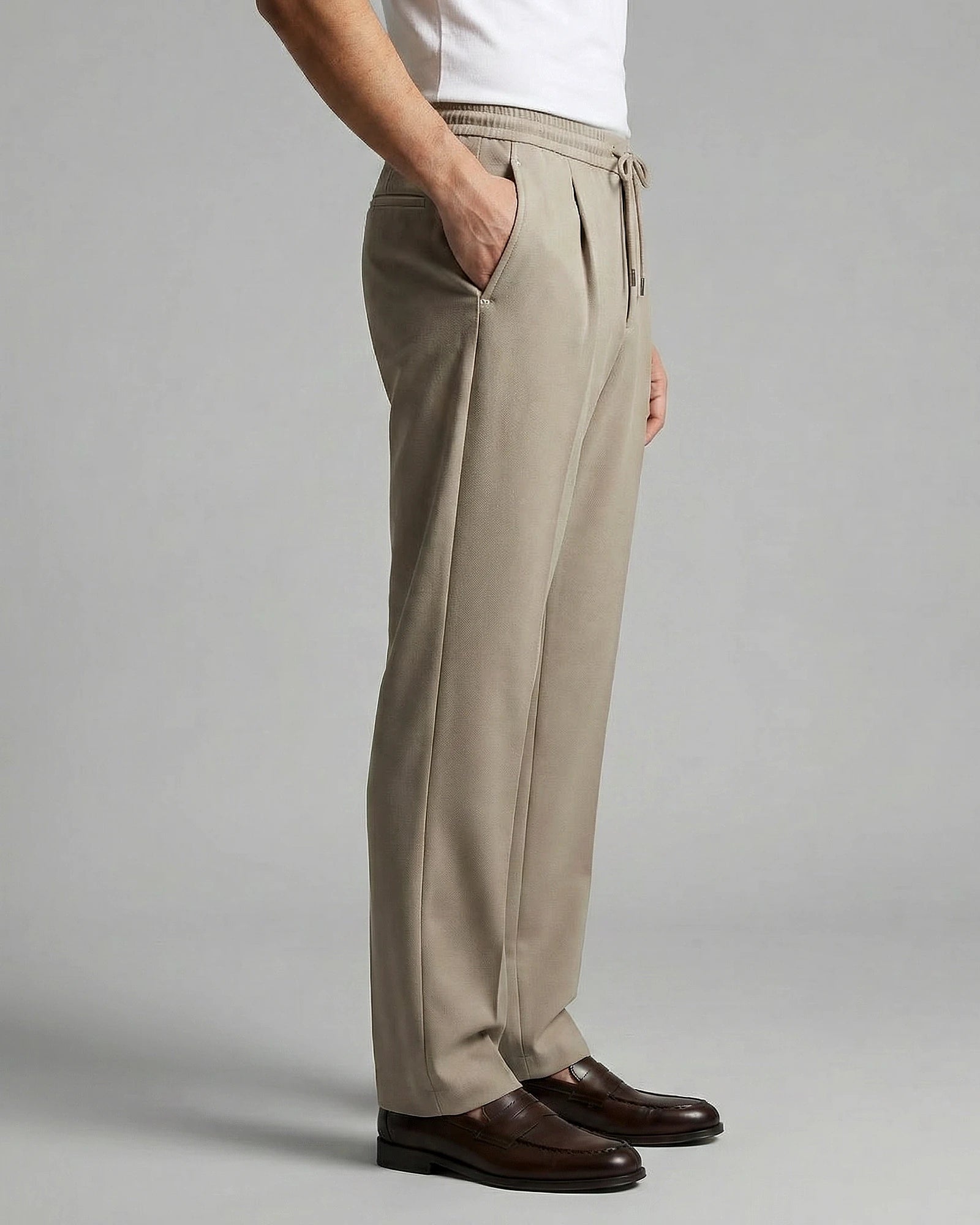Men's Wide Leg Drawstring Trousers – 65% Nylon, Brown & Beige – Valedrian — view 2