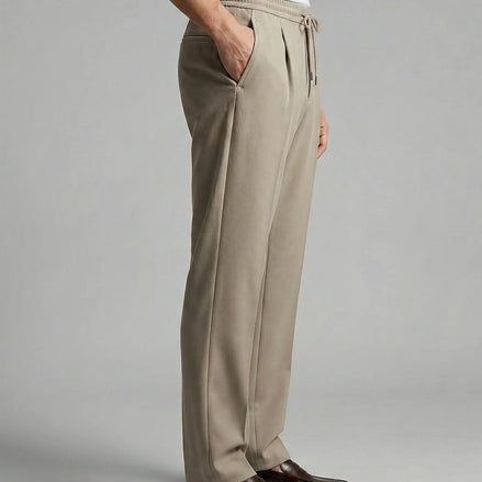 Men's Wide Leg Drawstring Trousers – 65% Nylon, Brown & Beige – Valedrian — view 2