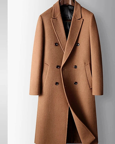 Overcoat, Wool Blend, Double-Breasted, Camel