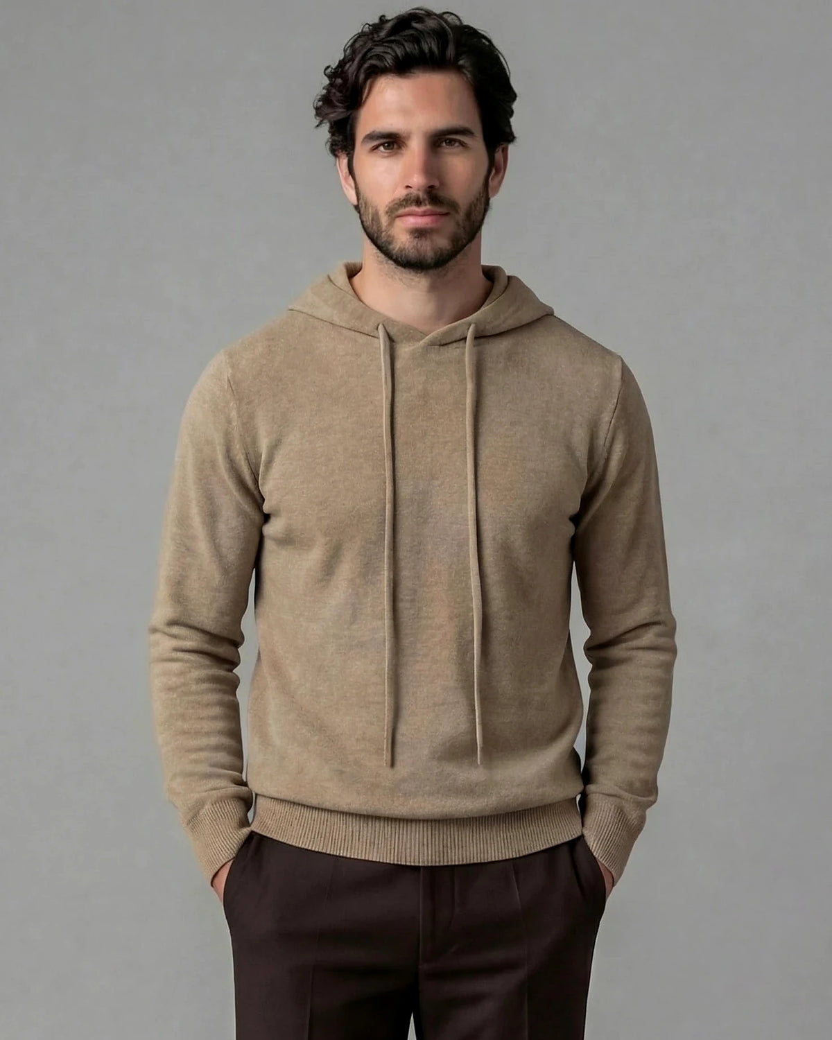 Men's Wool Blend Hoodie Brown Grey S–XXL Relaxed Fit - Valedrian