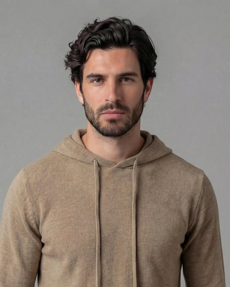 Men's Wool Blend Hoodie Brown Grey S–XXL Relaxed Fit - Valedrian — view 3