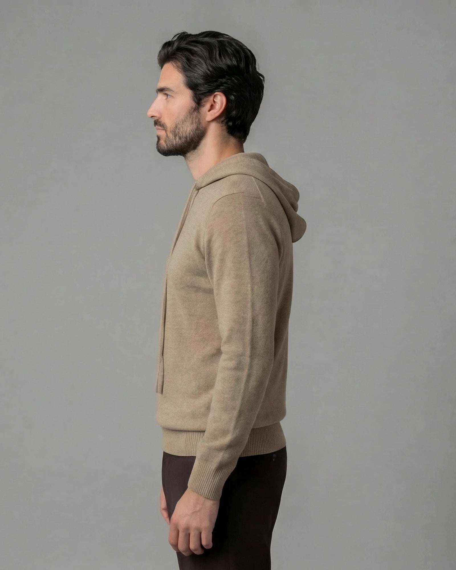 Men's Wool Blend Hoodie Brown Grey S–XXL Relaxed Fit - Valedrian — view 4