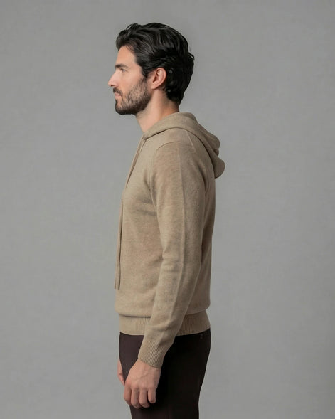 Men's Wool Blend Hoodie Brown Grey S–XXL Relaxed Fit - Valedrian — view 4