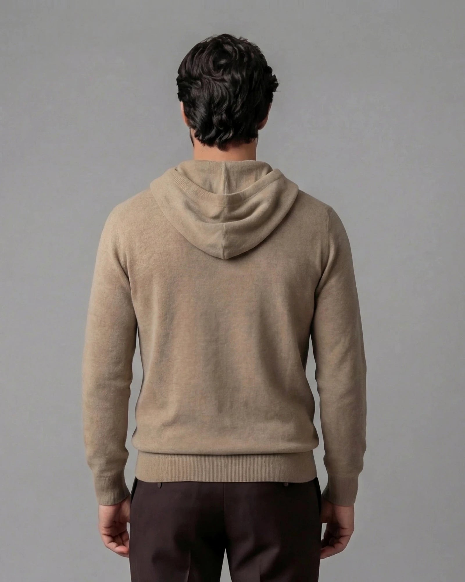 Men's Wool Blend Hoodie Brown Grey S–XXL Relaxed Fit - Valedrian — view 5