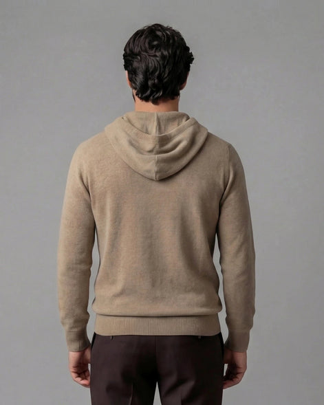 Men's Wool Blend Hoodie Brown Grey S–XXL Relaxed Fit - Valedrian — view 5