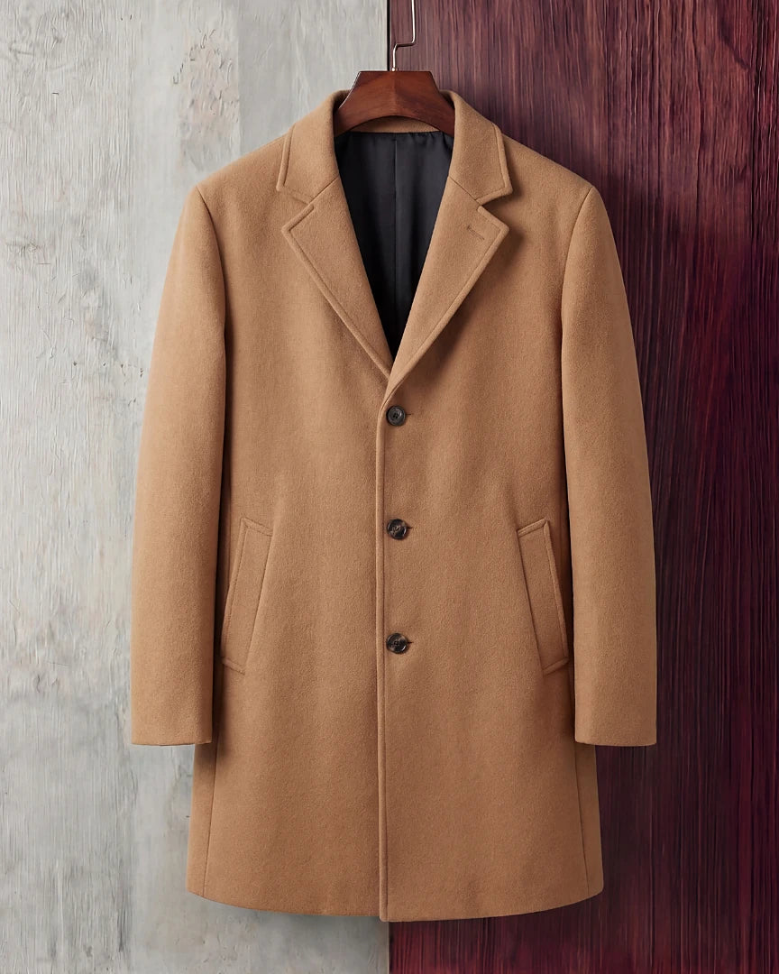 Men's Wool Blend Overcoat Tailored Long Coat Beige Grey - Valedrian — view 2