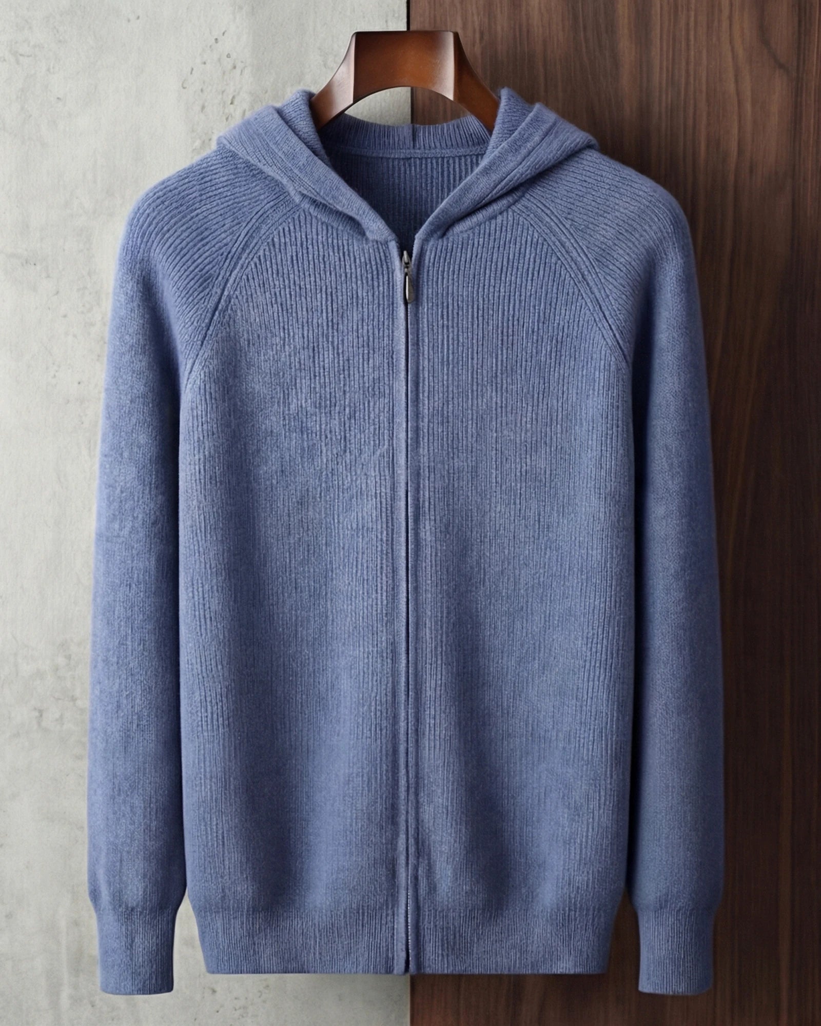 Men's Wool Zip Up Hoodie Light Gray & Blue S–3XL - Valedrian — view 10