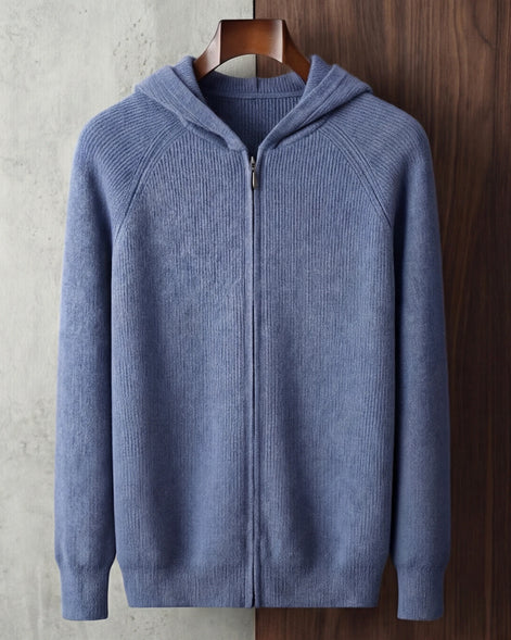 Men's Wool Zip Up Hoodie Light Gray & Blue S–3XL - Valedrian — view 10