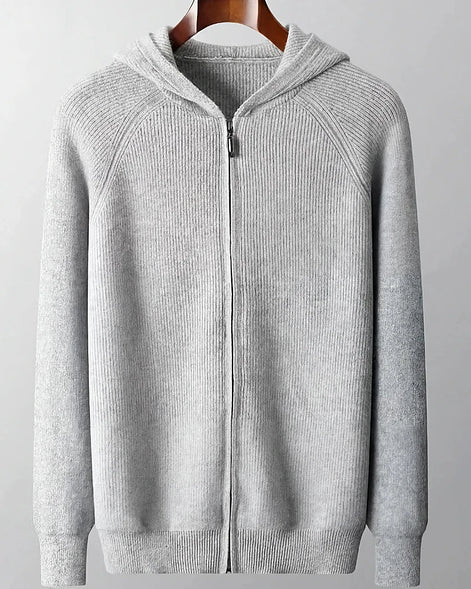 Men's Wool Zip Up Hoodie Light Gray & Blue S–3XL - Valedrian